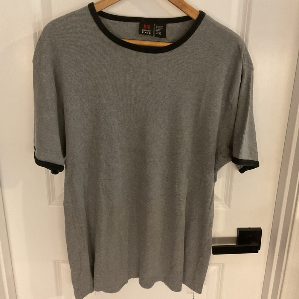 Emergency Exit - Short Sleeve Ribbed Shirt - Gray w/ Black Trim - Men’s Size XL